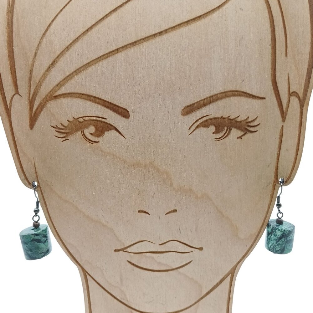 Green Jasper Stone Vintage Cylinder Earrings for Dramatic Dangle Drop